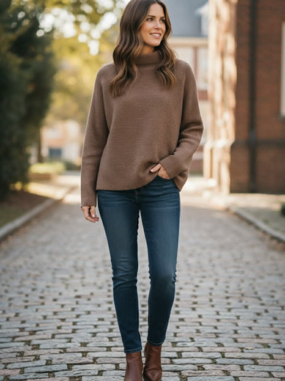 Vince Light Brown Horizontal Knit Wool and Cashmere Knit Sweater - Small